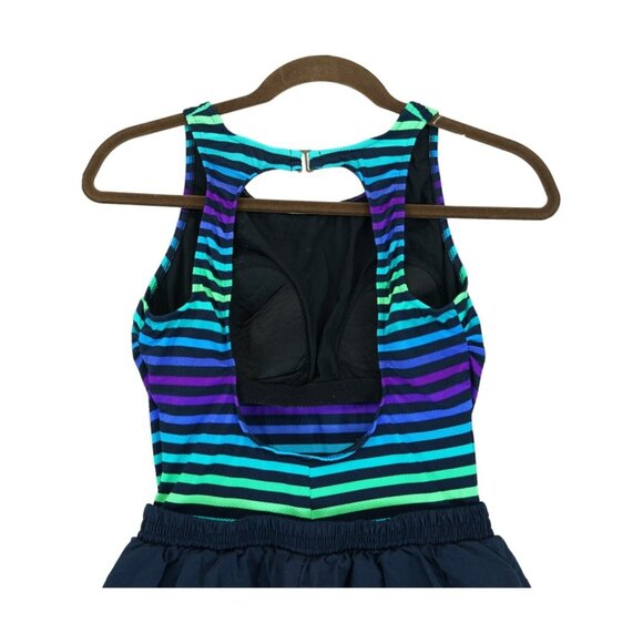 Orvis Swimsuit Women's 12 One Piece Striped Multicolor Shorts Tank Ribbed Modest - Picture 3 of 5